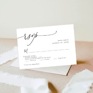 Tarjeta De Confirmación De Asistencia Elegante guión negro y blanco Boda simple
