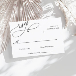 Tarjeta De Confirmación De Asistencia Elegante guión negro y blanco Boda simple