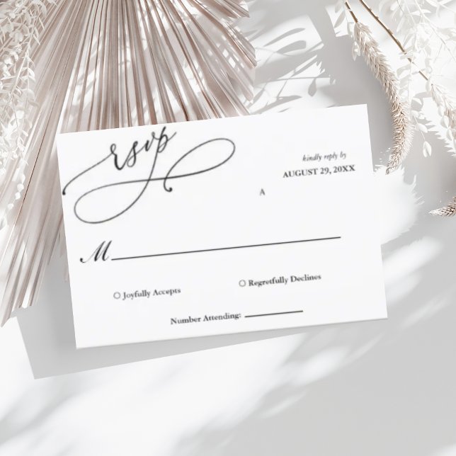 Tarjeta De Confirmación De Asistencia Elegante guión negro y blanco Boda simple (Subido por el creador)