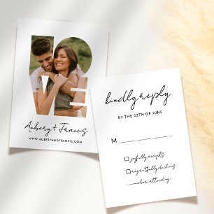 Tarjeta De Confirmación De Asistencia Elegante guión simple Boda de fotos por favor cont