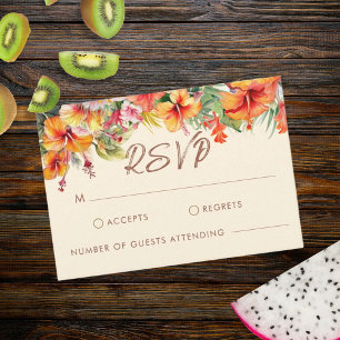 Tarjeta De Confirmación De Asistencia Elegante Hibiscus Flower Tropical Floral Boda