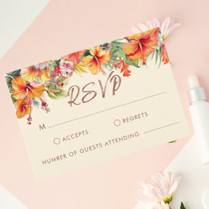 Tarjeta De Confirmación De Asistencia Elegante Hibiscus Flower Tropical Floral Boda