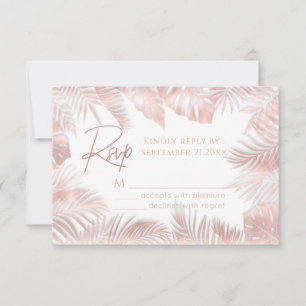 Tarjeta De Confirmación De Asistencia Elegante hoja de oro rosa tropical romántico