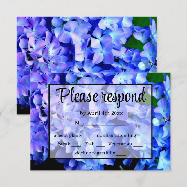 Tarjeta De Confirmación De Asistencia Elegante hortensias florales púrpura azul (Anverso / Reverso)