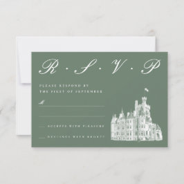 Tarjeta De Confirmación De Asistencia Elegante Ilustracion Castillo Sage Green Boda
