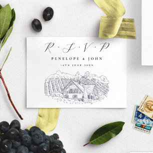Tarjeta De Confirmación De Asistencia Elegante Ilustracion de Viña Boda de Destino
