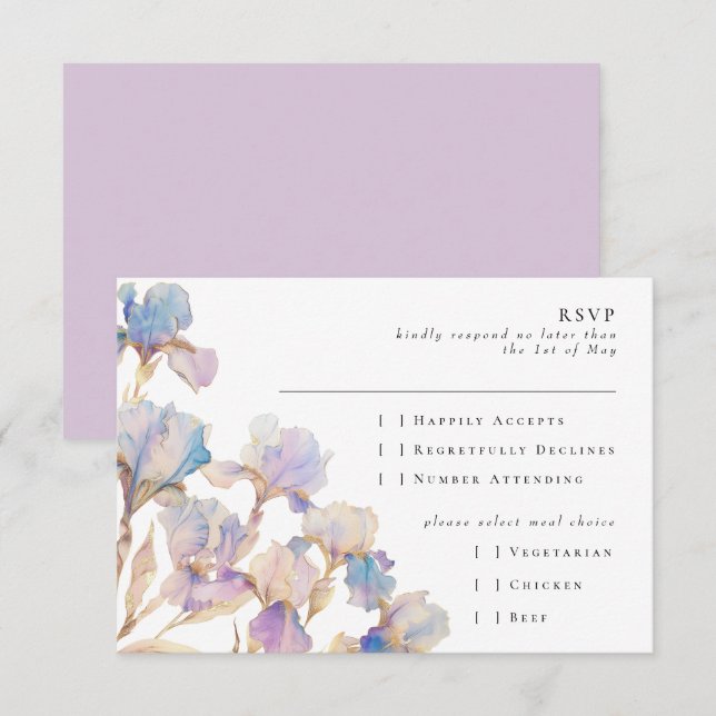 Tarjeta De Confirmación De Asistencia Elegante Iris Floral (Anverso / Reverso)