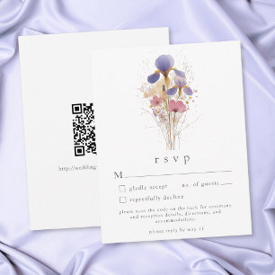 Tarjeta De Confirmación De Asistencia Elegante Iris Púrpura Acuarela Jardín Boda QR