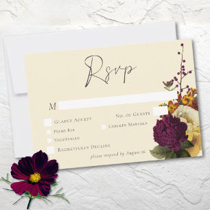 Tarjeta De Confirmación De Asistencia Elegante Joya Vintage Floral Marfil Boda