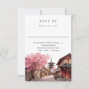 Tarjeta De Confirmación De Asistencia Elegante Kyoto Japón Acuarela Boda