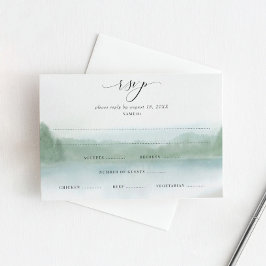 Tarjeta De Confirmación De Asistencia Elegante lago y árboles acuarela suave boda RS