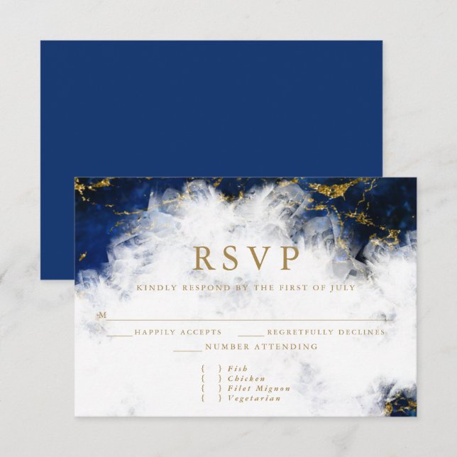 Tarjeta De Confirmación De Asistencia Elegante Lapis Lazuli Crystal Geode (Anverso / Reverso)