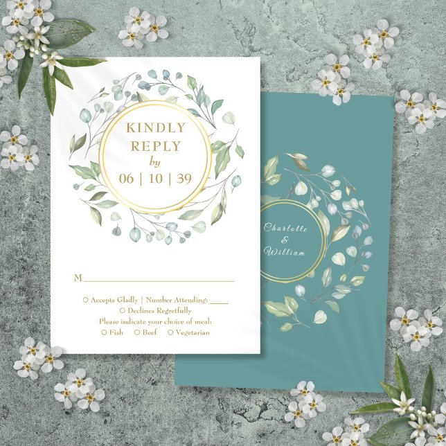 Tarjeta De Confirmación De Asistencia Elegante Laurel Greenery Floral Garland (Elegant Laurel Greenery Floral Garland RSVP Card)