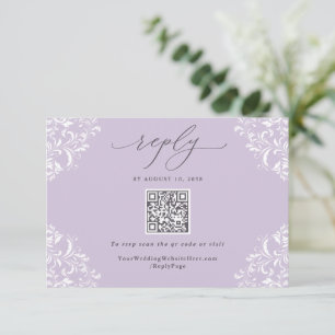 Tarjeta De Confirmación De Asistencia Elegante Lavanda Purple Vintage Wedding Código QR