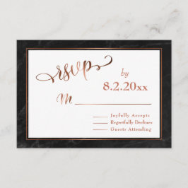 Tarjeta De Confirmación De Asistencia Elegante libreto de cobre con Black Marble Wedding