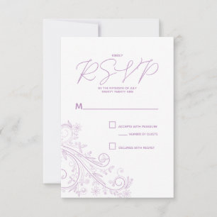 Tarjeta De Confirmación De Asistencia Elegante Lilac Flourish y Swirls Floral Boda