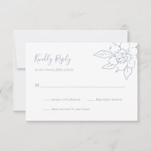 Tarjeta De Confirmación De Asistencia Elegante Línea Art Floral Dusty Boda Azul