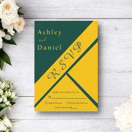 Tarjeta De Confirmación De Asistencia Elegante lujo verde y dorado chic boda