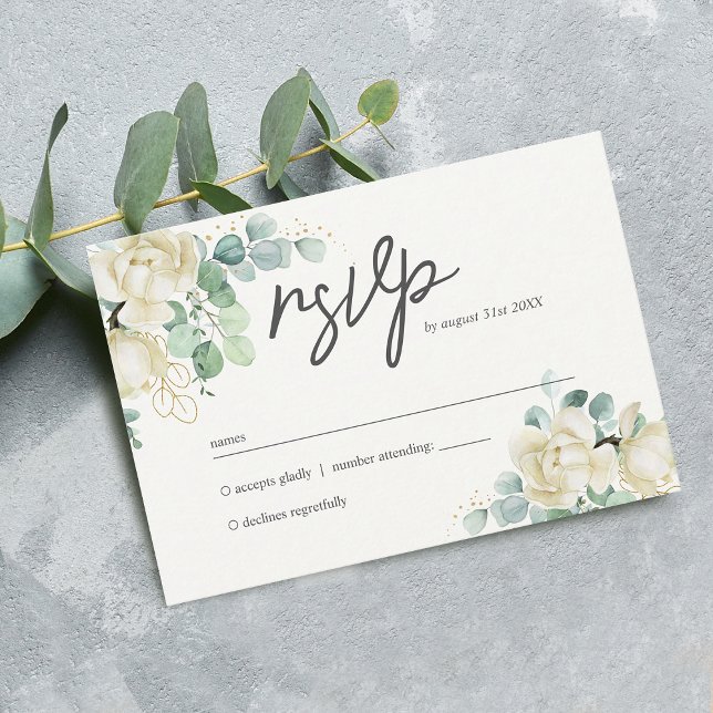 Tarjeta De Confirmación De Asistencia Elegante Magnolia Eucalyptus Boda (Elegant Magnolia Eucalyptus Wedding RSVP Card)