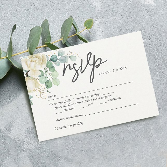 Tarjeta De Confirmación De Asistencia Elegante Magnolia Eucalyptus Boda (Elegant Magnolia Eucalyptus Wedding RSVP Card)