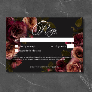 Tarjeta De Confirmación De Asistencia Elegante Malhumorado Floral Burgundy Silenciado Si