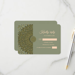 Tarjeta De Confirmación De Asistencia Elegante Mandala clásica de color verde sabio y or