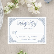 Elegante Marco de Boda Azul Francés Antiguo Orname