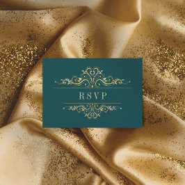Tarjeta De Confirmación De Asistencia Elegante marco dorado verde gasolina lujo