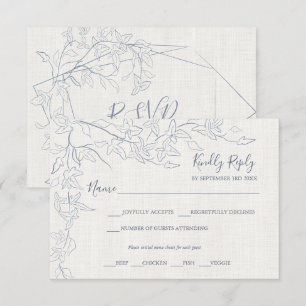 Tarjeta De Confirmación De Asistencia Elegante marco floral azul vintage   Boda Linen