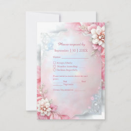 Tarjeta De Confirmación De Asistencia Elegante Marco floral rosado boda suave paño brill