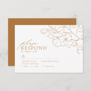 Tarjeta De Confirmación De Asistencia Elegante matrimonio floral de otoño dorado