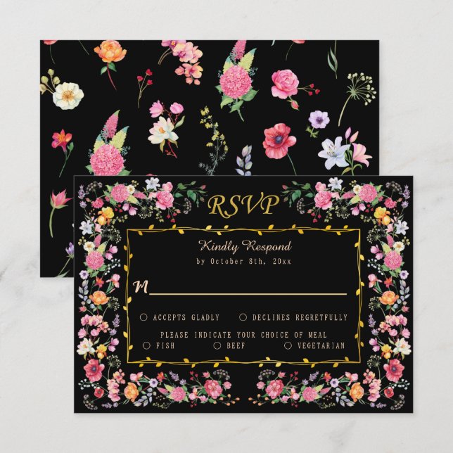 Tarjeta De Confirmación De Asistencia Elegante Meadow Spring Garden Wedding (Anverso / Reverso)