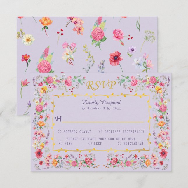 Tarjeta De Confirmación De Asistencia Elegante Meadow Spring Garden Wedding (Anverso / Reverso)