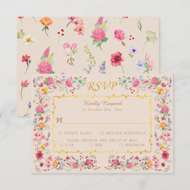 Tarjeta De Confirmación De Asistencia Elegante Meadow Spring Garden Wedding (Anverso / Reverso)