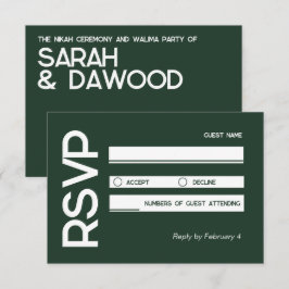 Tarjeta De Confirmación De Asistencia Elegante Minimalista boda blanca verde musulmana R
