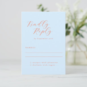 Tarjeta De Confirmación De Asistencia Elegante Minimalista Boda Caligrafía Azul Naranja