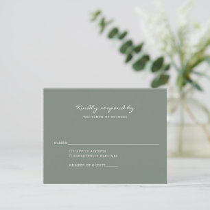 Tarjeta De Confirmación De Asistencia Elegante minimalista Boda de escritura verde sabio