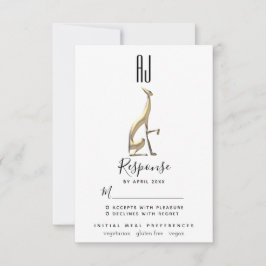 Tarjeta De Confirmación De Asistencia Elegante Minimalista Hoja de Oro Galgo Bodas