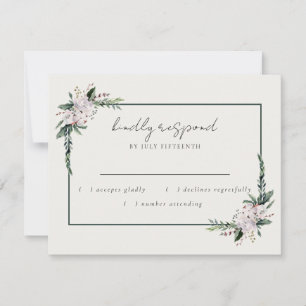 Tarjeta De Confirmación De Asistencia Elegante Minimalista invierno Wreath White Green R