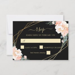 Tarjeta De Confirmación De Asistencia Elegante Moda Black Gold Rubor Peach Boda Floral