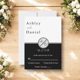 Tarjeta De Confirmación De Asistencia Elegante Moda Boda Monograma Blanco Y Negro