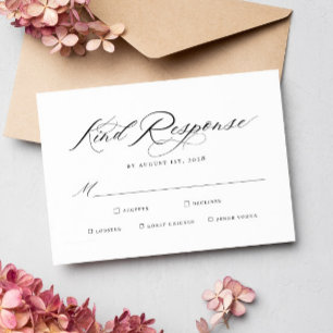 Tarjeta De Confirmación De Asistencia Elegante Moda caligrafía Boda opciones de comida