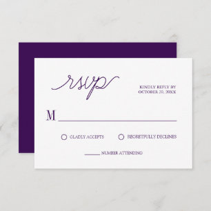 Tarjeta De Confirmación De Asistencia Elegante Moda de guión Boda Purple Minimal