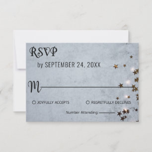 Tarjeta De Confirmación De Asistencia Elegante moda estrellas rústicas grises luces Boda