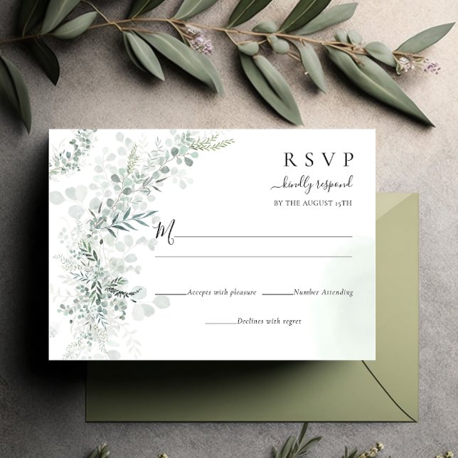 Tarjeta De Confirmación De Asistencia Elegante Moda Eucalyptus Boda de sabios botánicos (Subido por el creador)