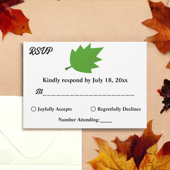 Tarjeta De Confirmación De Asistencia Elegante Moda Otoño Las hojas verdes caen Boda (Subido por el creador)