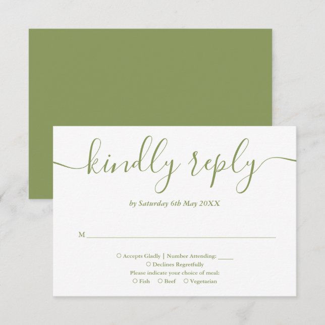 Tarjeta De Confirmación De Asistencia Elegante Moderno Script Verde Musgo (Anverso / Reverso)