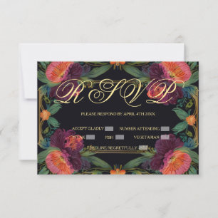 Tarjeta De Confirmación De Asistencia Elegante moho victoriano oscuro magenta rosa flora