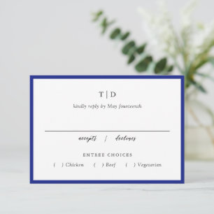 Tarjeta De Confirmación De Asistencia Elegante Monograma Azul Real Boda moderno
