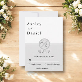 Tarjeta De Confirmación De Asistencia Elegante Monograma Boda De Moda Gris Negro Y Blanc